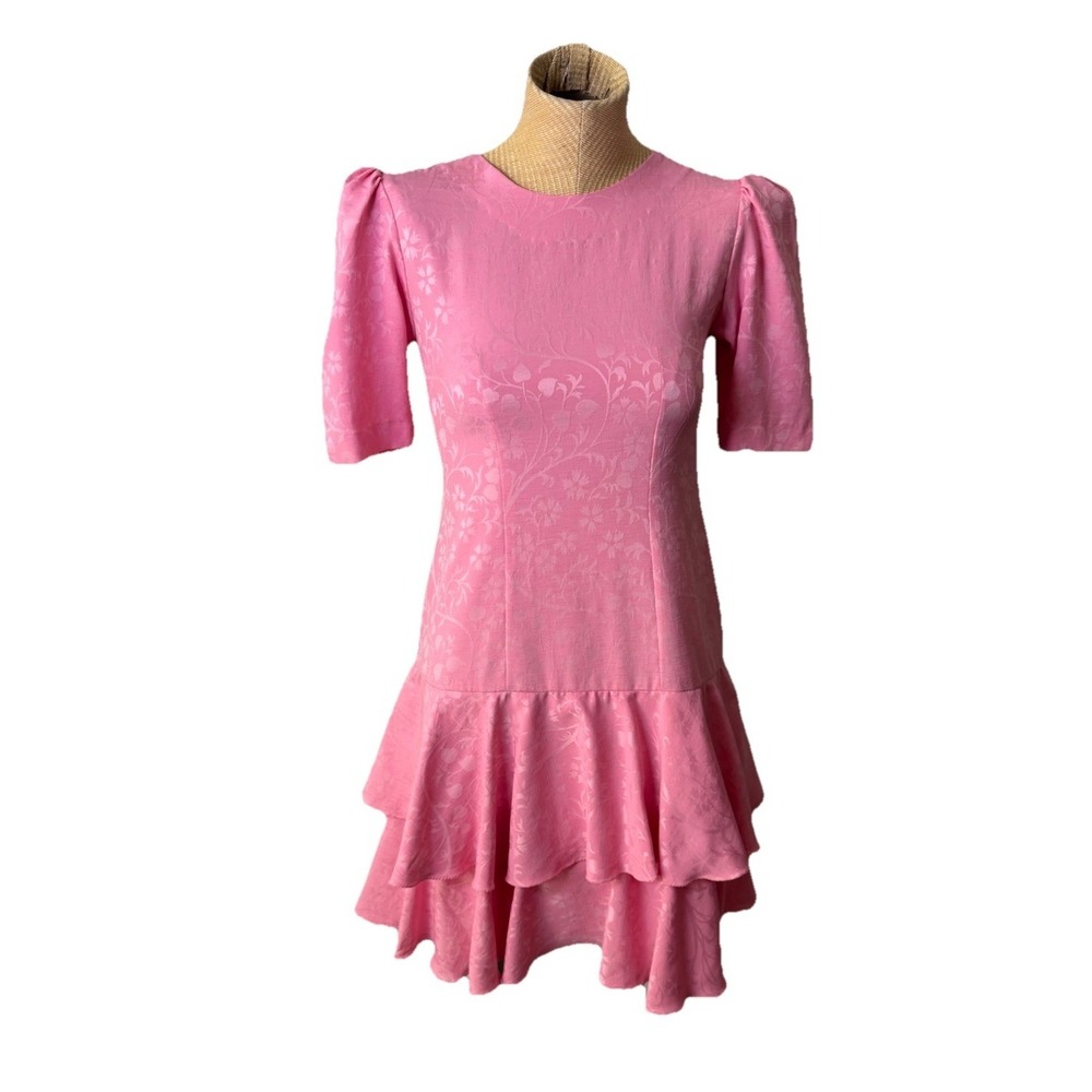 VTG 80s Dress Bubblegum Pink Frilly Ruffle Cyndi Lauper Stranger Things Size 6